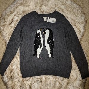 NWT H&M Sequin Penguin Sweater, Size Small